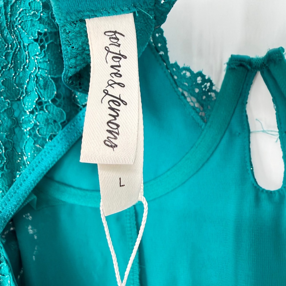 NWT For Love & Lemons Creamsicle Lace Slip Dress Teal Underwire Cutout L - Picture 3 of 13